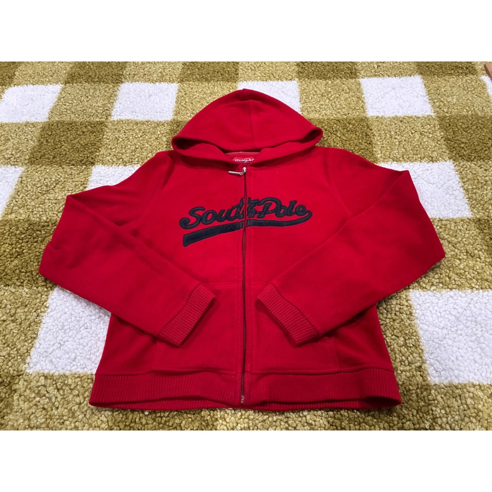 Southpole Junior Collection Red Fleece Full Zip Hoodie Script Logo Y2K‎ Size M